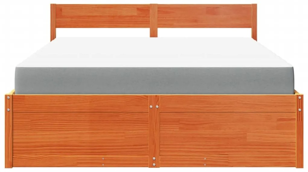 Cama com gavetas e colchão 140x200 cm pinho maciço castanho-mel