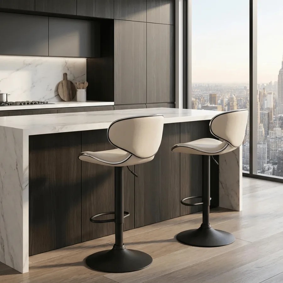 Conjunto de 2 bancos de bar em couro sintético Creme