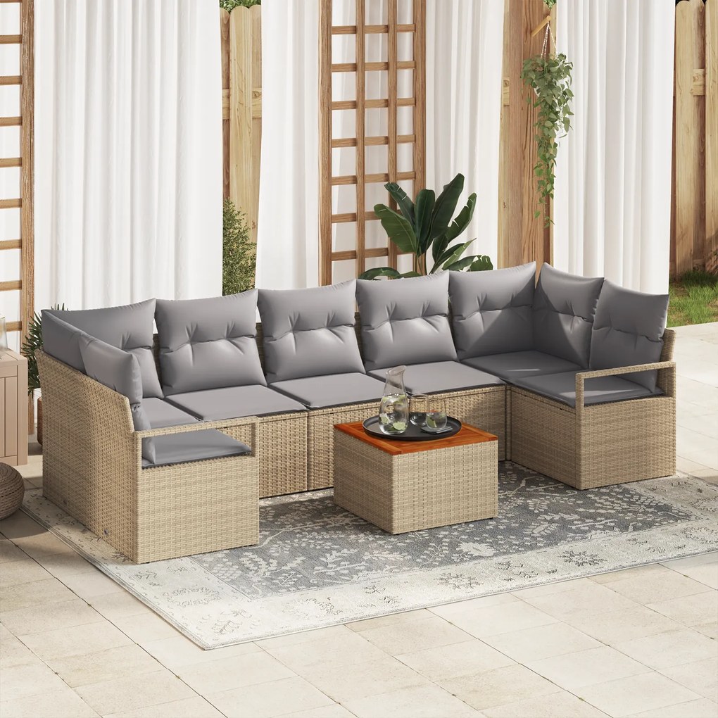 Conjunto de Sofás de Jardim vidaXL com Almofadas Bege Rattan de Polietileno Acácia