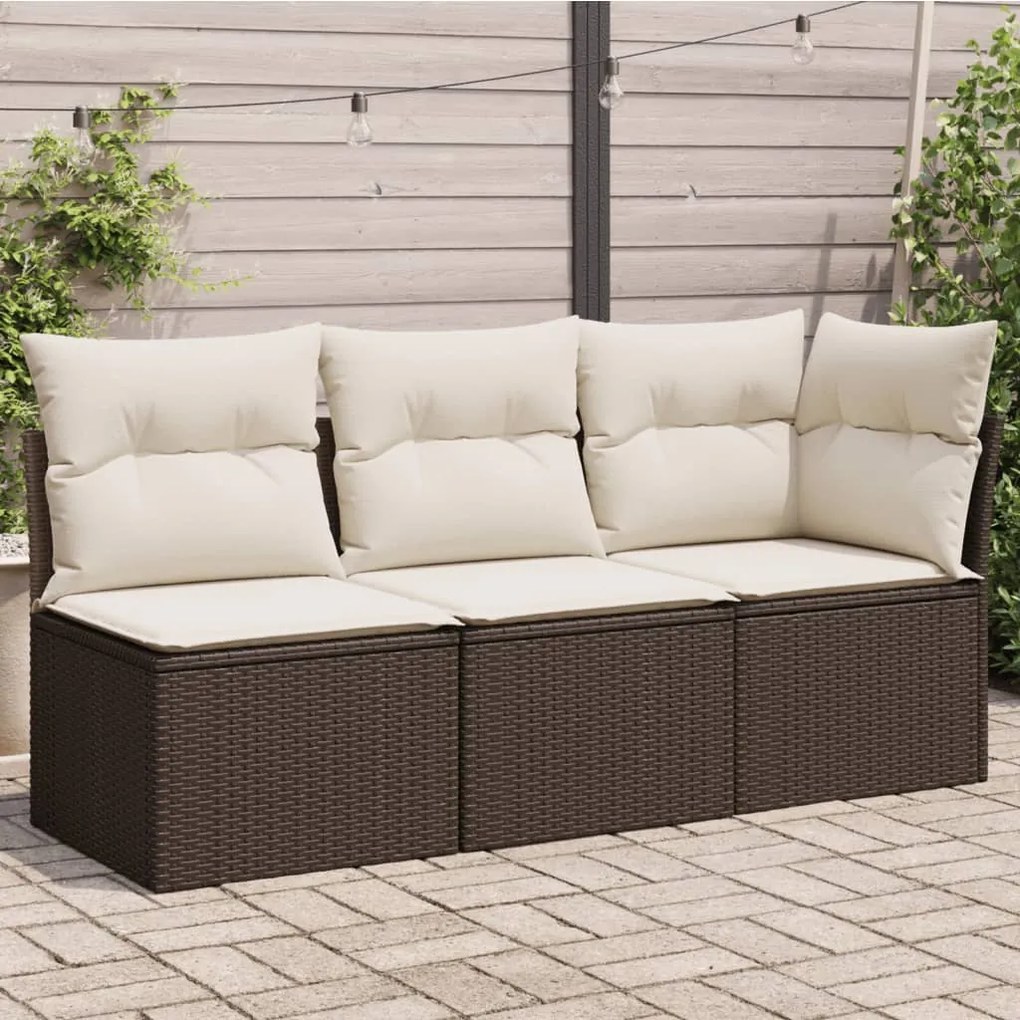 vidaXL Sofá de jardim com almofadões 3 lugares vime PE castanho