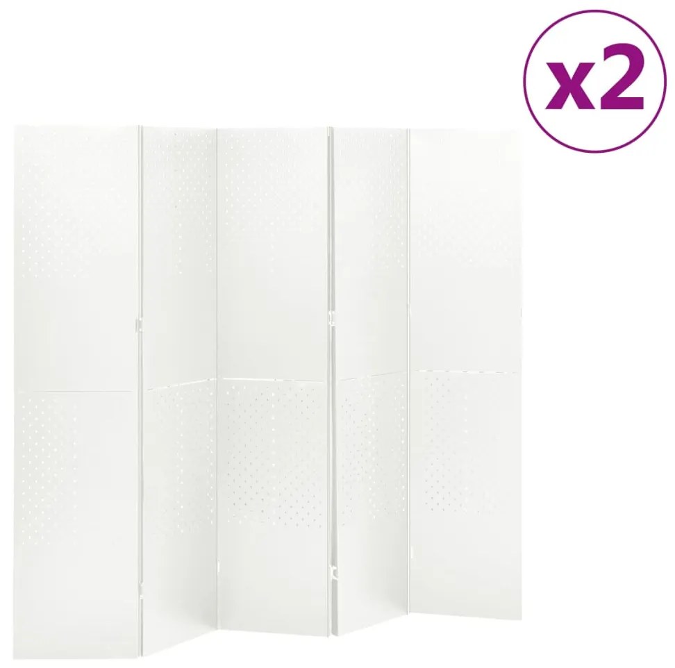 vidaXL Divisórias/biombos com 5 painéis 2 pcs aço 200x180 cm branco