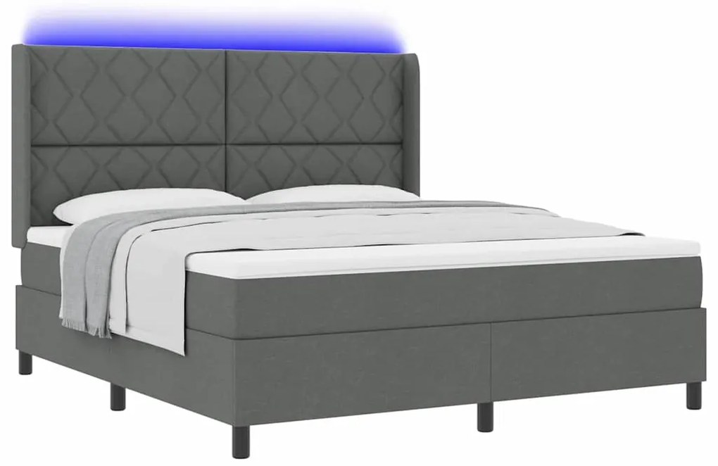 Cama Box com Colchão e LED Cinza Escuro 180x200 cm Tecido