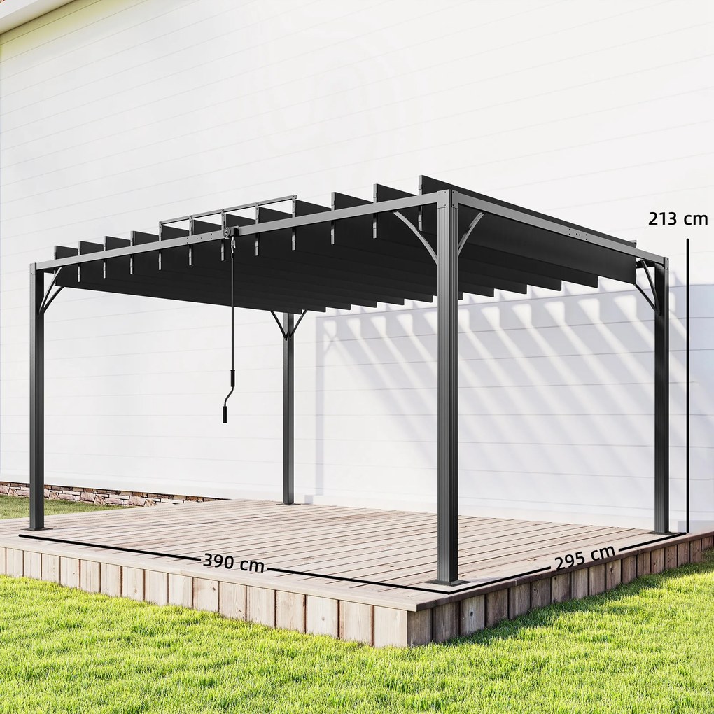 Pérgola 390x295x213 cm para Jardim com Desenho de Lâminas Superiores Giratórias até 135° Proteção UV 50+ Cinza