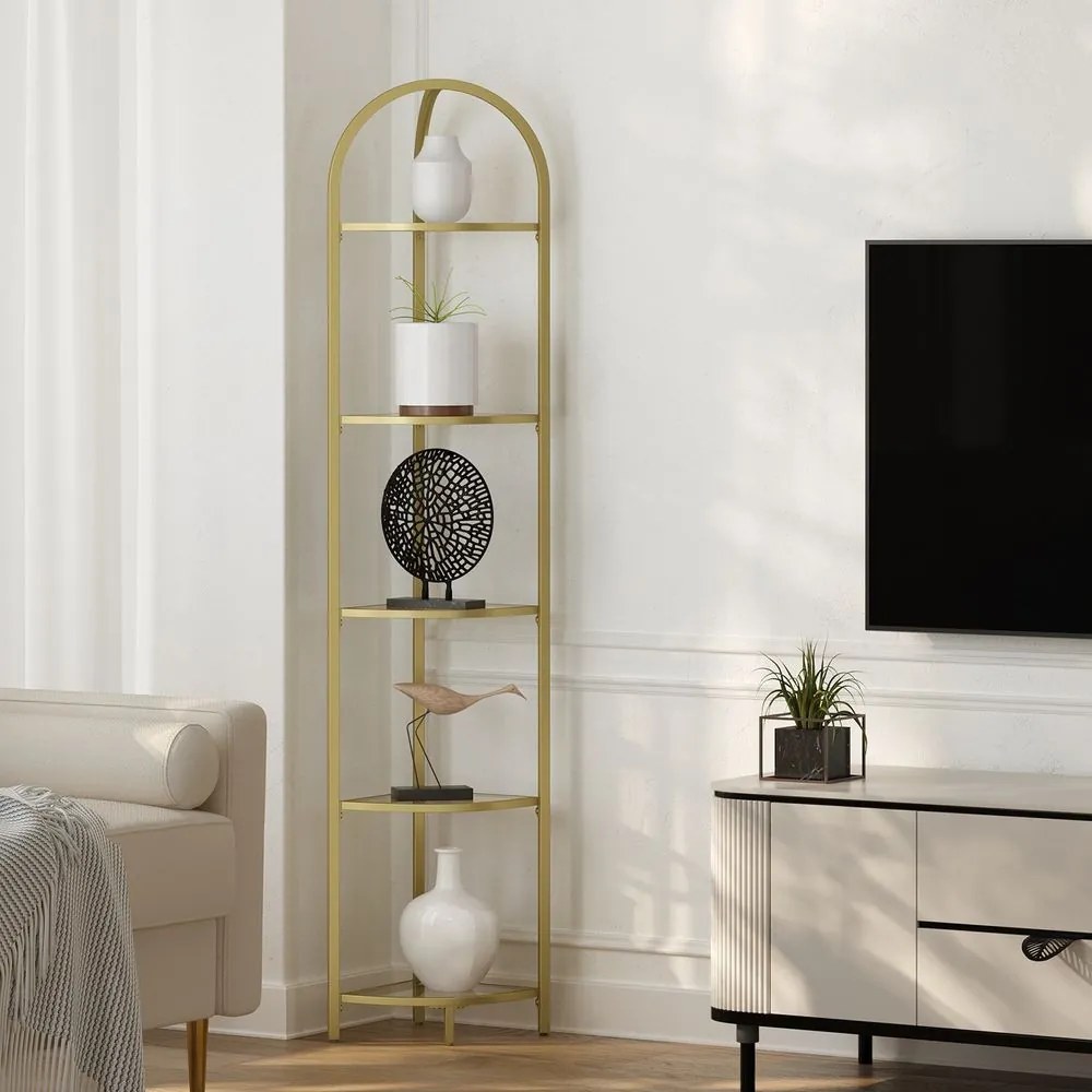 Estante de canto 5 níveis 28 x 28 x 158 cm dourado