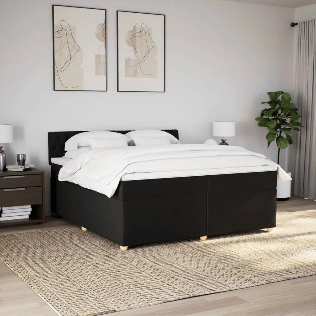 Cama com molas/colchão 200x200 cm tecido preto
