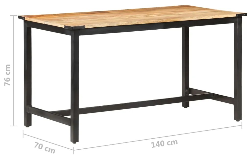 Mesa de jantar 140x70x76 cm madeira de mangueira maciça áspera