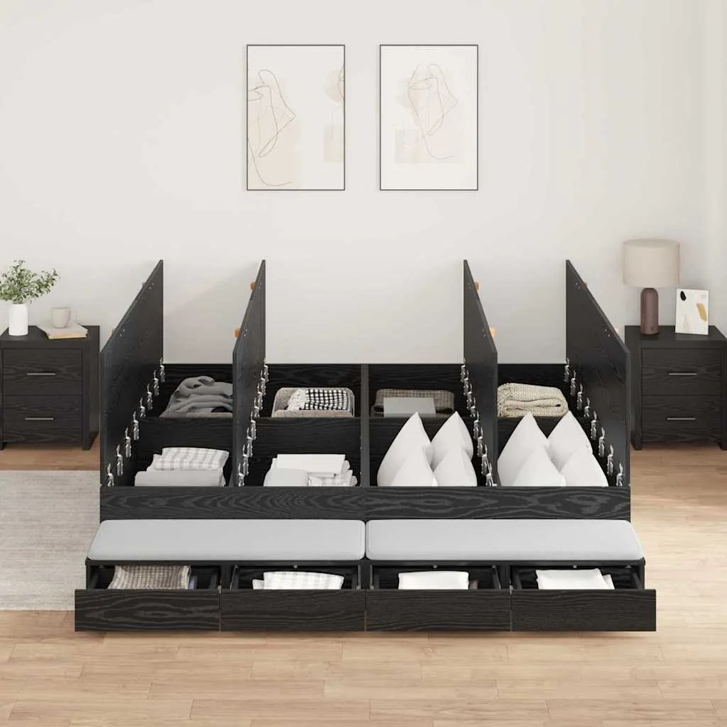 Estrutura de Cama Armazenamento Carvalho Preto 180x200 cm
