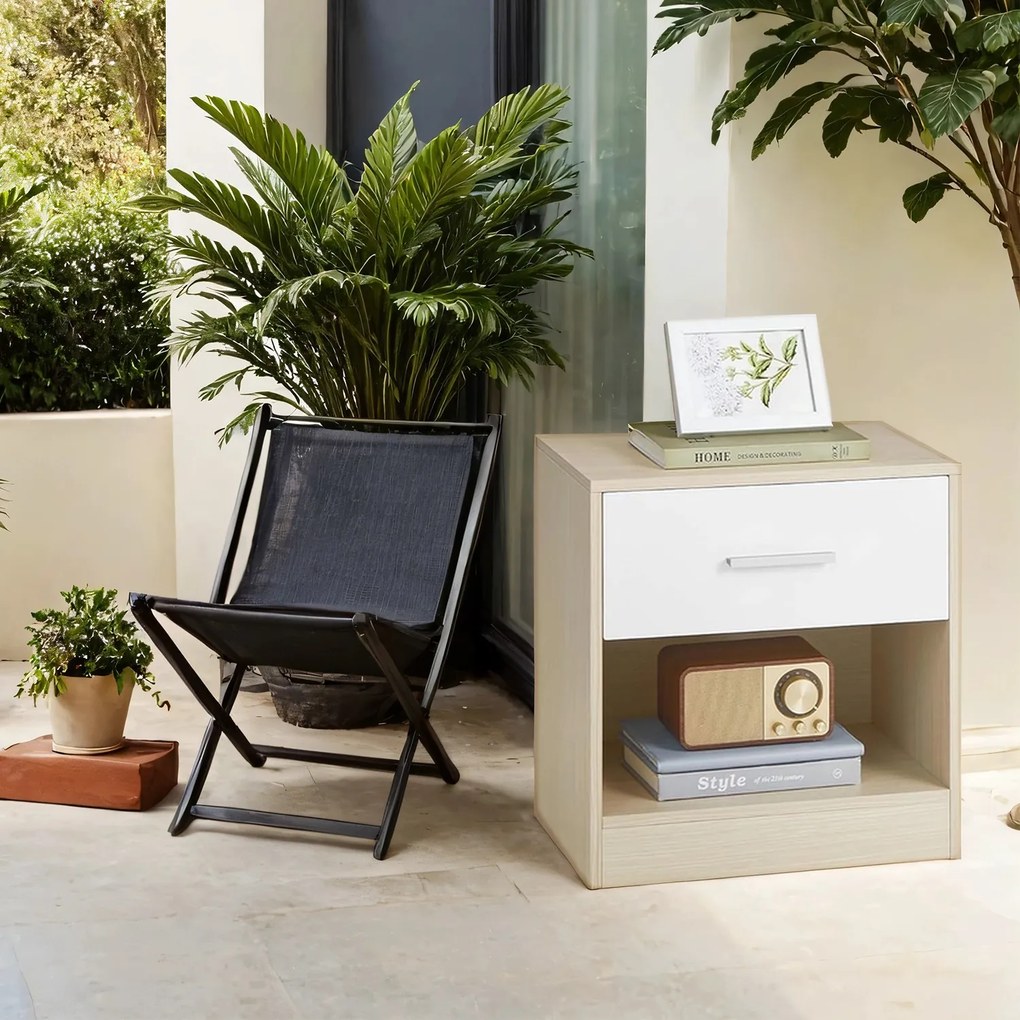 Conjunto de 2 Mesas de cabeceira, mesa apoio 28,1 x 39,1 x 41,1 cm bege natural-branco