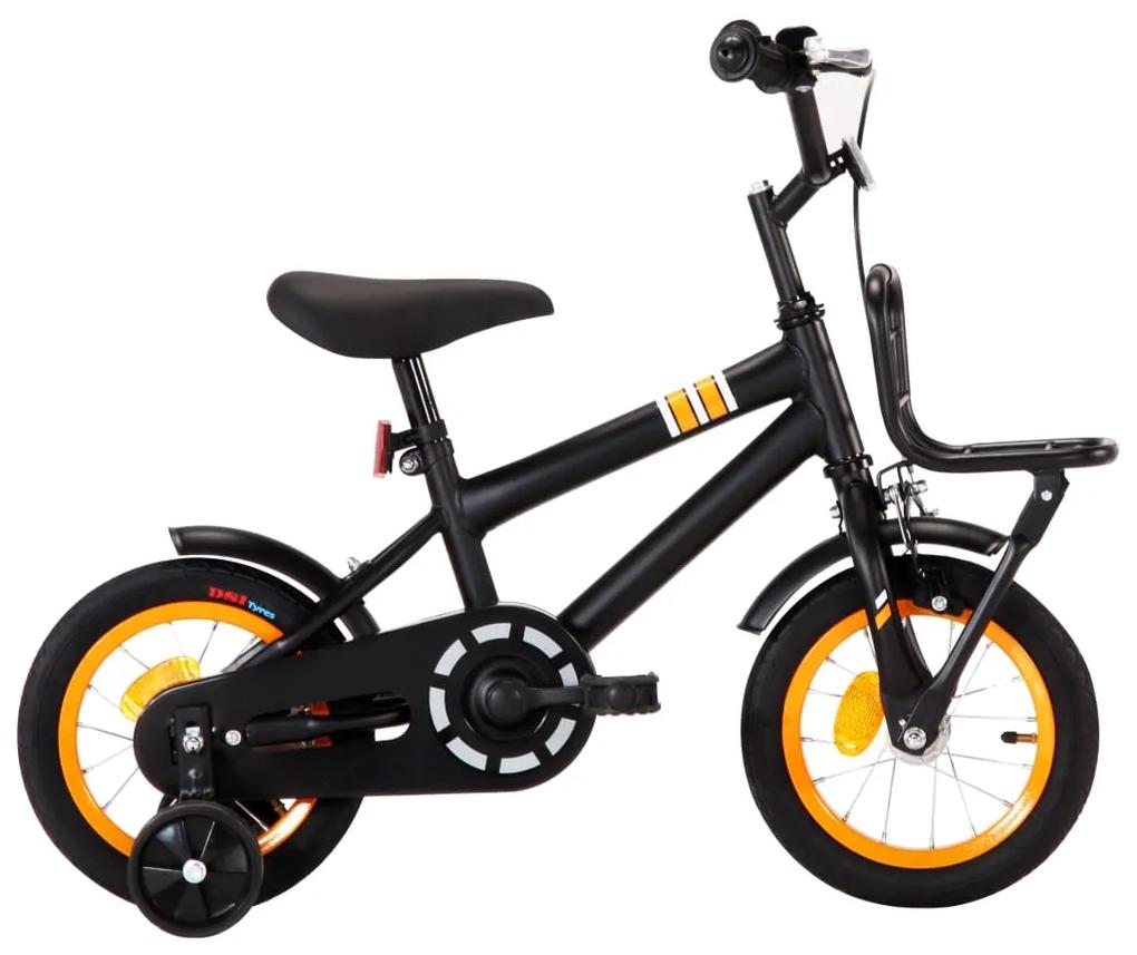 92188 vidaXL Bicicleta criança c\ plataforma frontal roda 12" preto/laranja