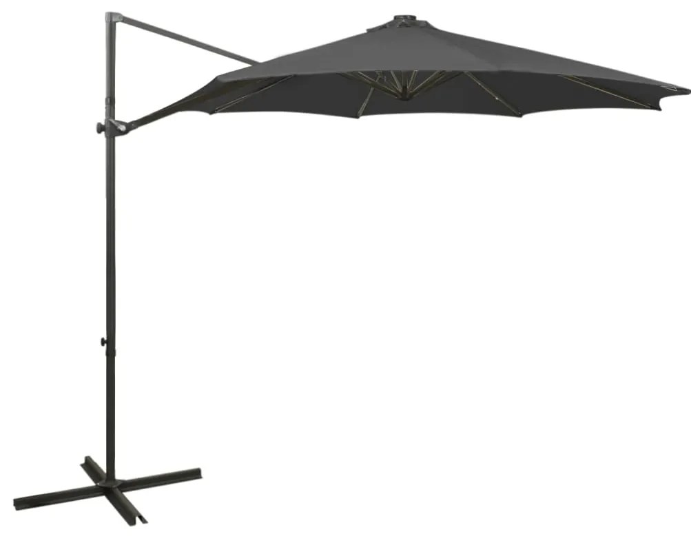 Guarda-sol jardim cantilever c/ poste/luzes LED 300cm antracite