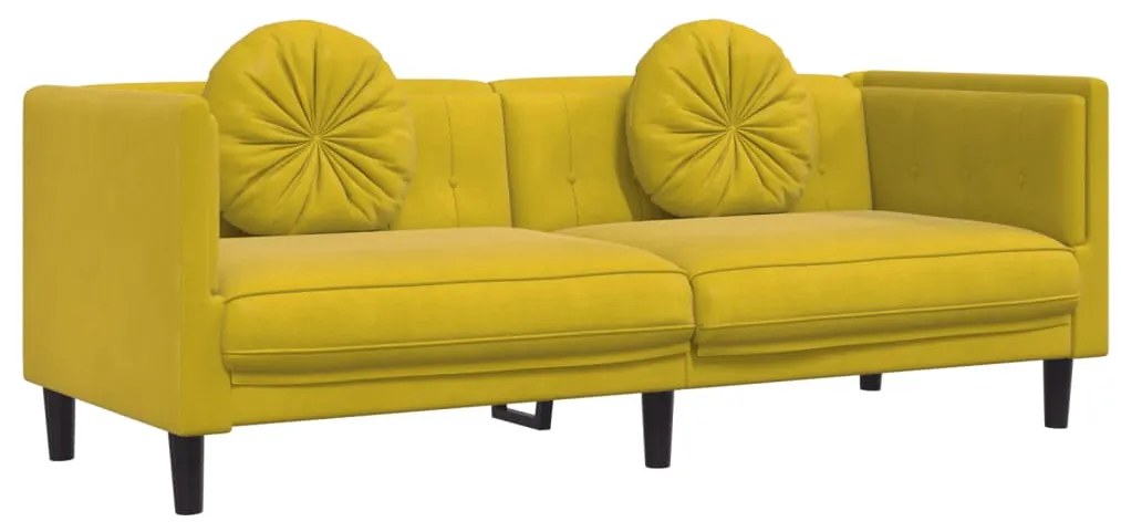 2 pcs conjunto de sofás com almofadas veludo amarelo