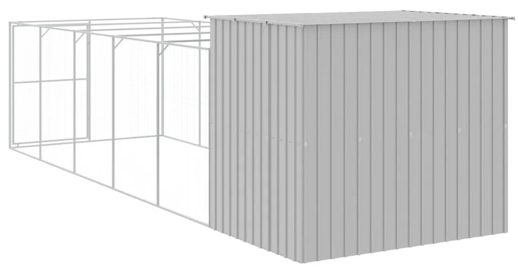 Casota cães c/ parque 214x661x181 cm aço galvaniz. cinza-claro