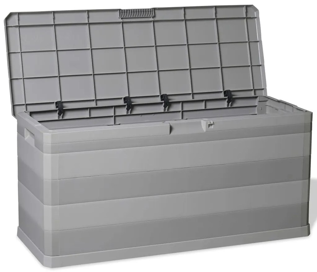 Caixa de arrumação para jardim 117x45x56 cm cinzento