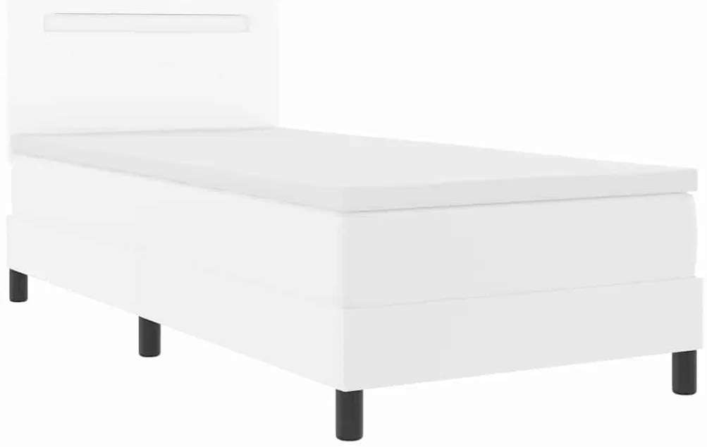 Cama Box com Colchão Branca, 90x200 cm, em Couro Sintético.