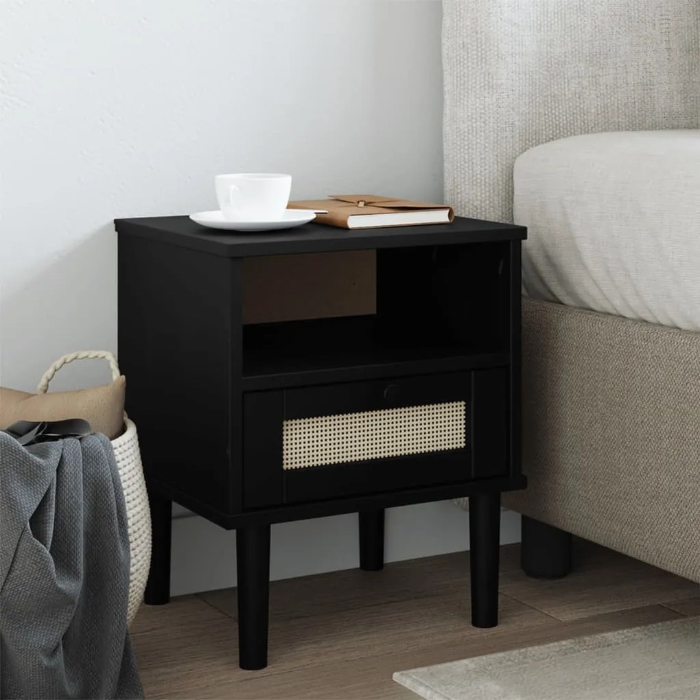 vidaXL Mesa de cabeceira SENJA 40x35x48 cm pinho maciço preto