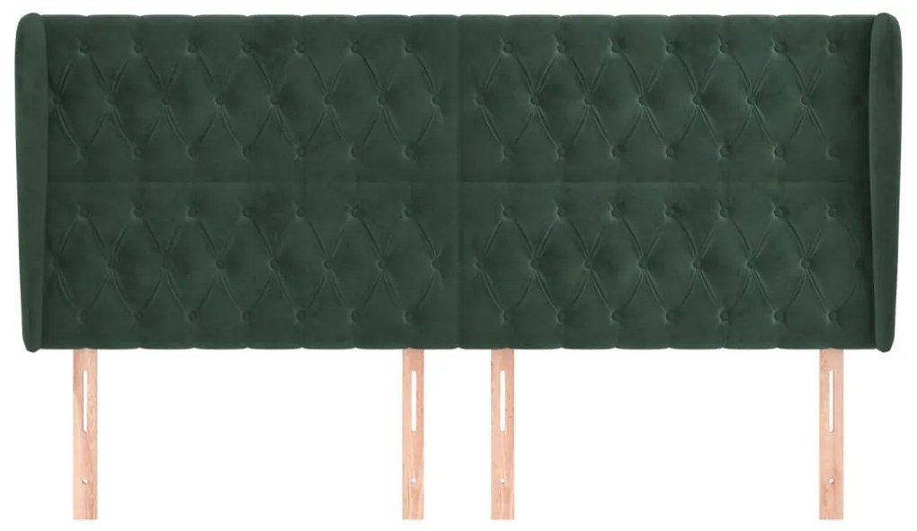 Cabeceira cama c/ abas veludo 183x23x118/128 cm verde-escuro