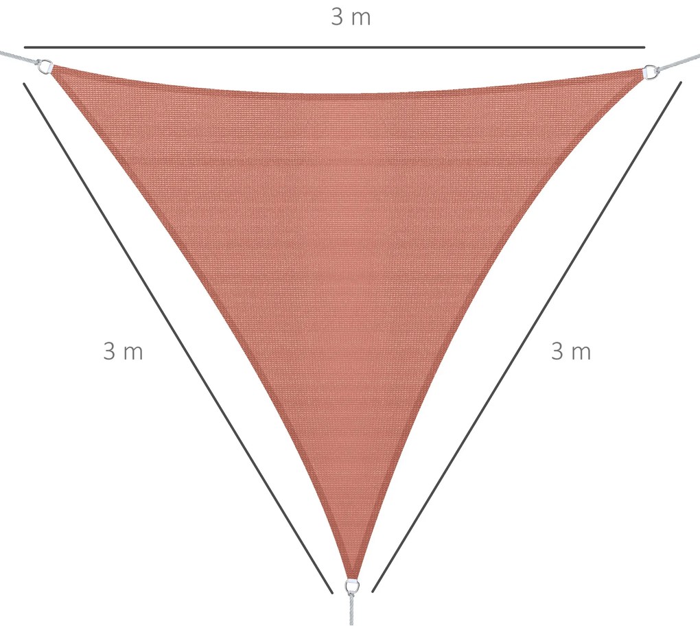 Outsunny Vela de Sombra Triangular 3x3x3 m Toldo Vela de HDPE com Proteção UV Aneis em Forma de D e Cordas para Jardim Pátio Piscina Vermelho Ferrugem