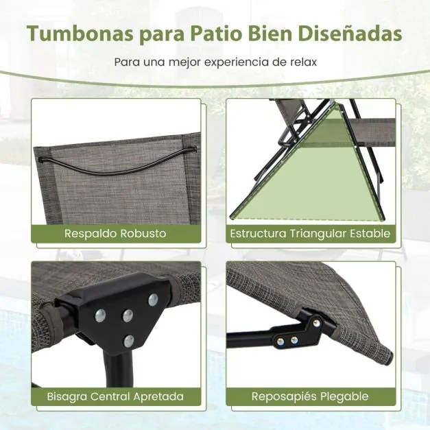Conjunto de 2 espreguiçadeiras jardim dobráveis com encosto de 6 níveis Assento respirável Estrutura metálica em tecido 189 x 64 x 102 cm Preto