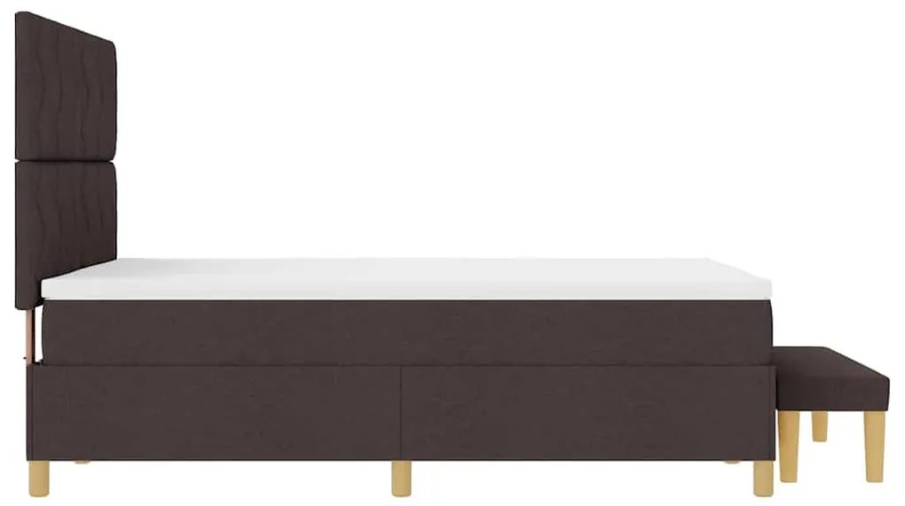Cama Box Spring com Colchão &amp; Banco Castanho Escuro 140x200 cm Tecido