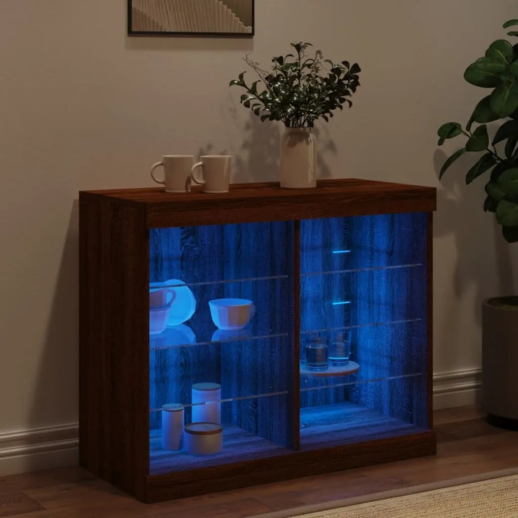 Aparador com luzes LED 81x37x67 cm carvalho castanho