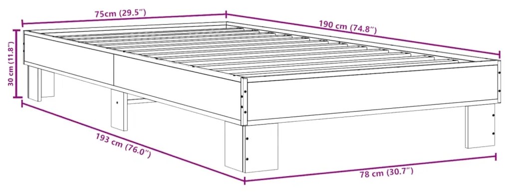 Estrutura de cama derivados de madeira e metal carvalho sonoma