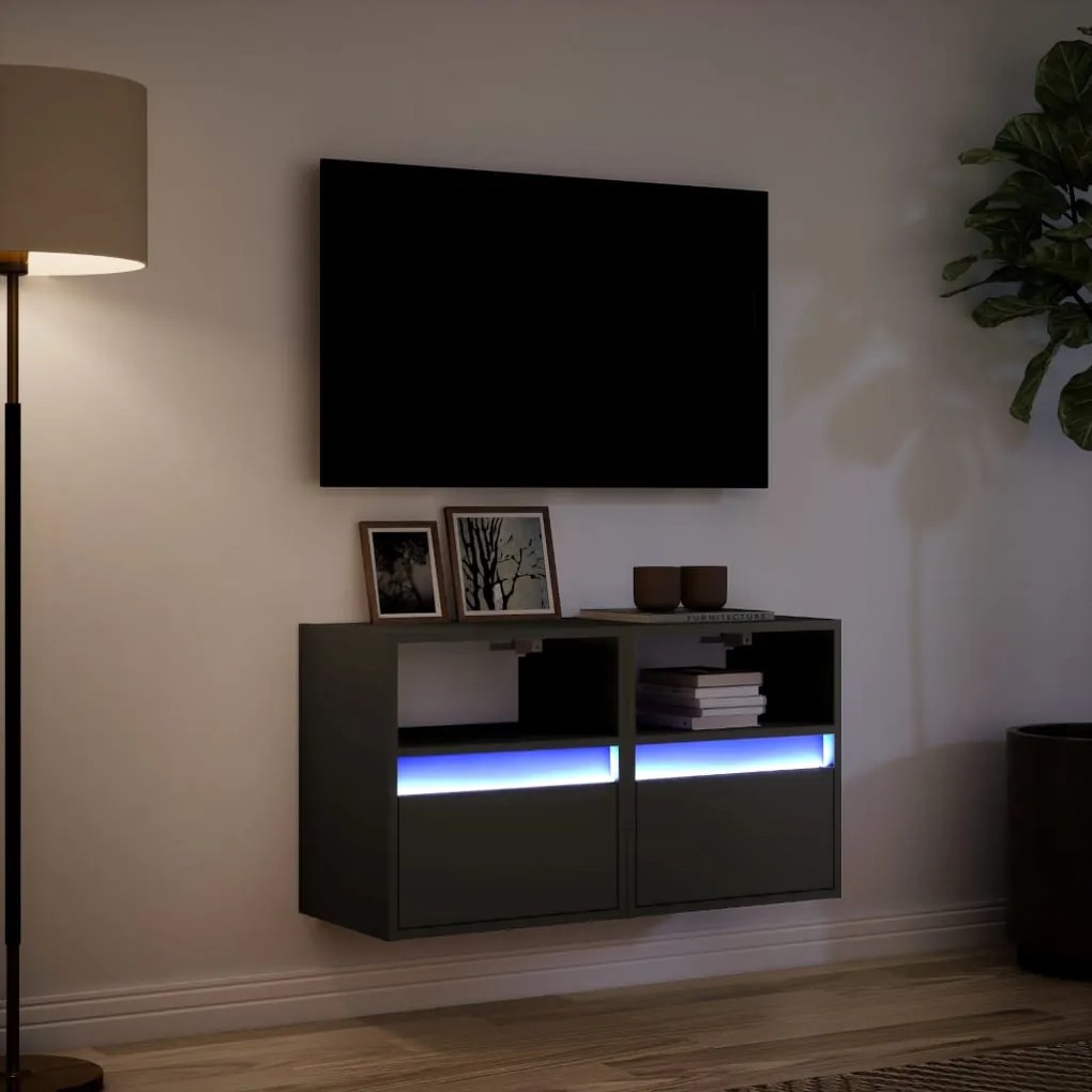 Móveis de parede p/ TV com luzes LED 2 pcs 41x31x45 cm preto