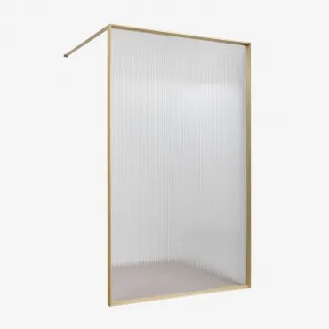 Mampara De Duche Fixa Com Vidro Temperado De 5 Mm E Alumínio Trafalgar Canelado Transparente & 80 X 195 Cm & Dourado Escovado - Sklum