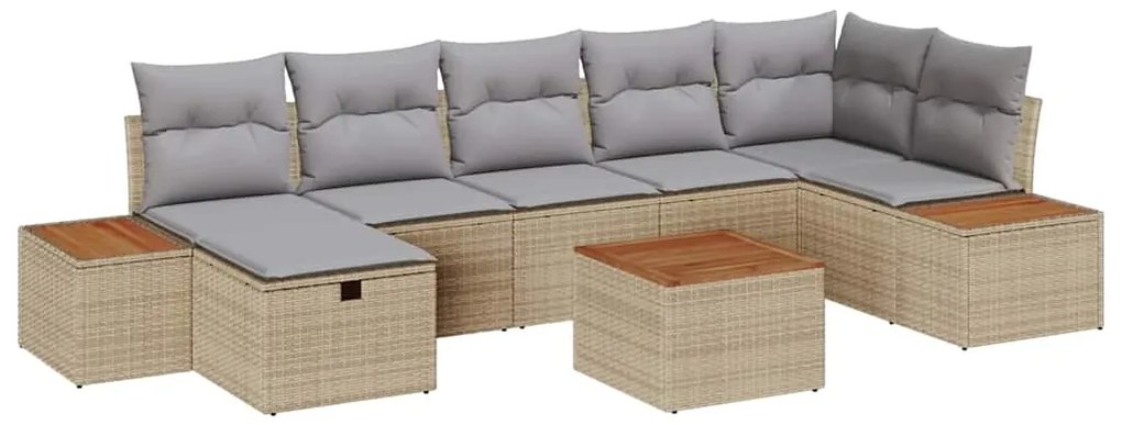 Conjunto de Sofás de Jardim vidaXL 8 Peças com Almofadas Bege Vime Sin