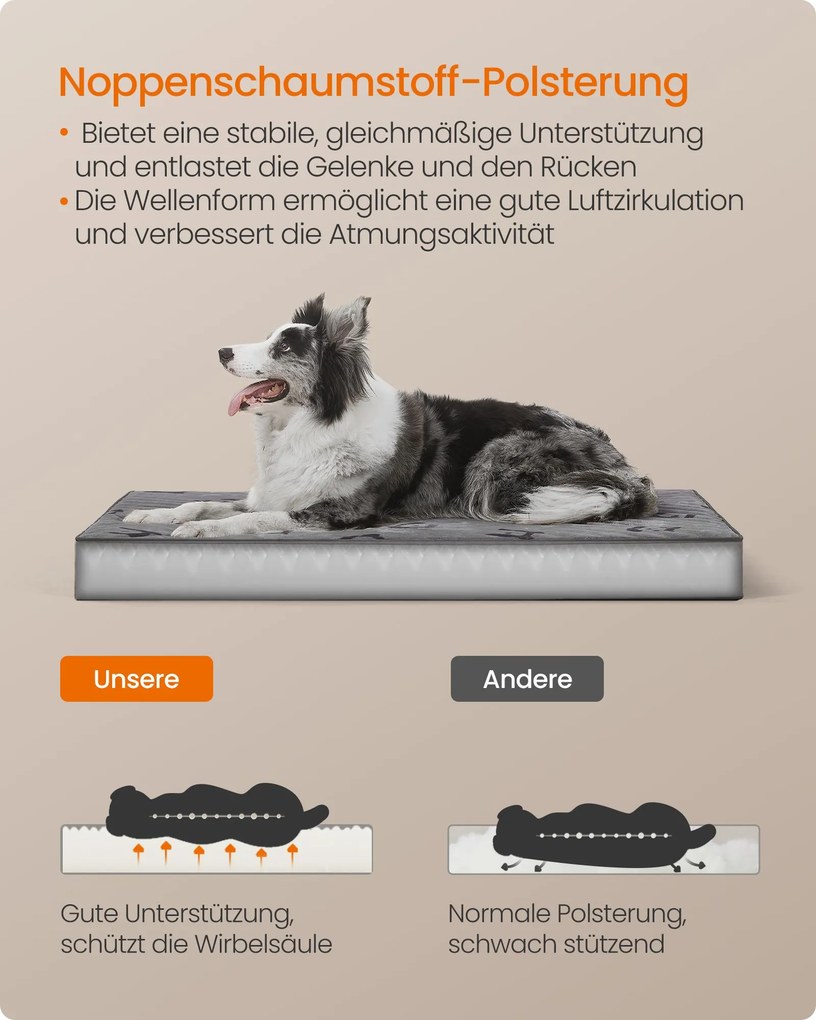 Cama ortopédica para cães, 105 x 73 x 10 cm, tamanho XL Cinzento