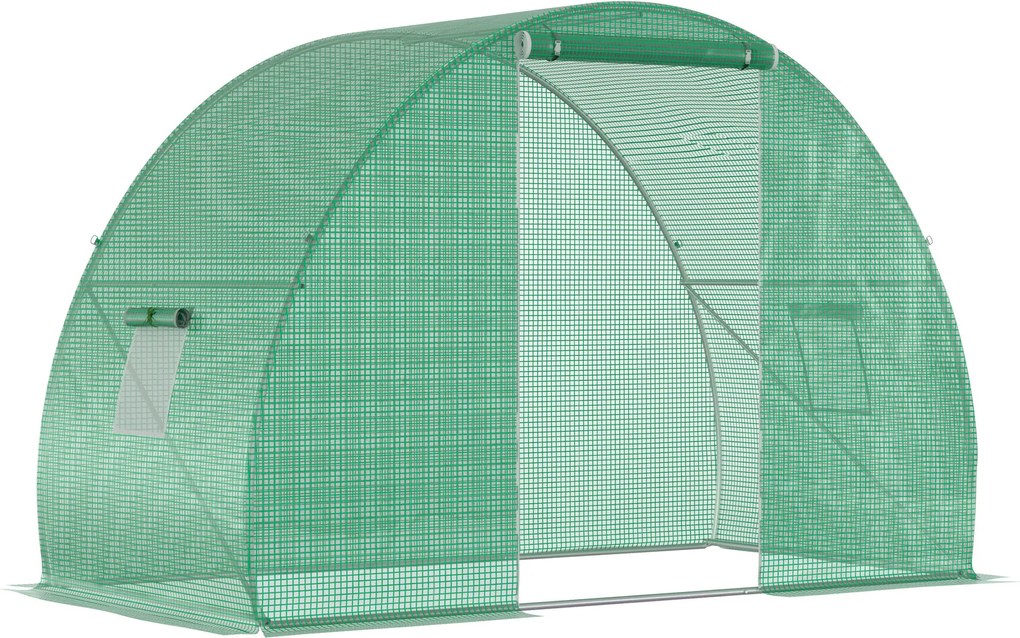 Outsunny Estufa Túnel 1,5x3x2 m Estufa de Exterior Compacta 4,5 m² Estrutura Aço Galvanizado Cobertura Pe 140 g/m² Verde | Aosom Portugal