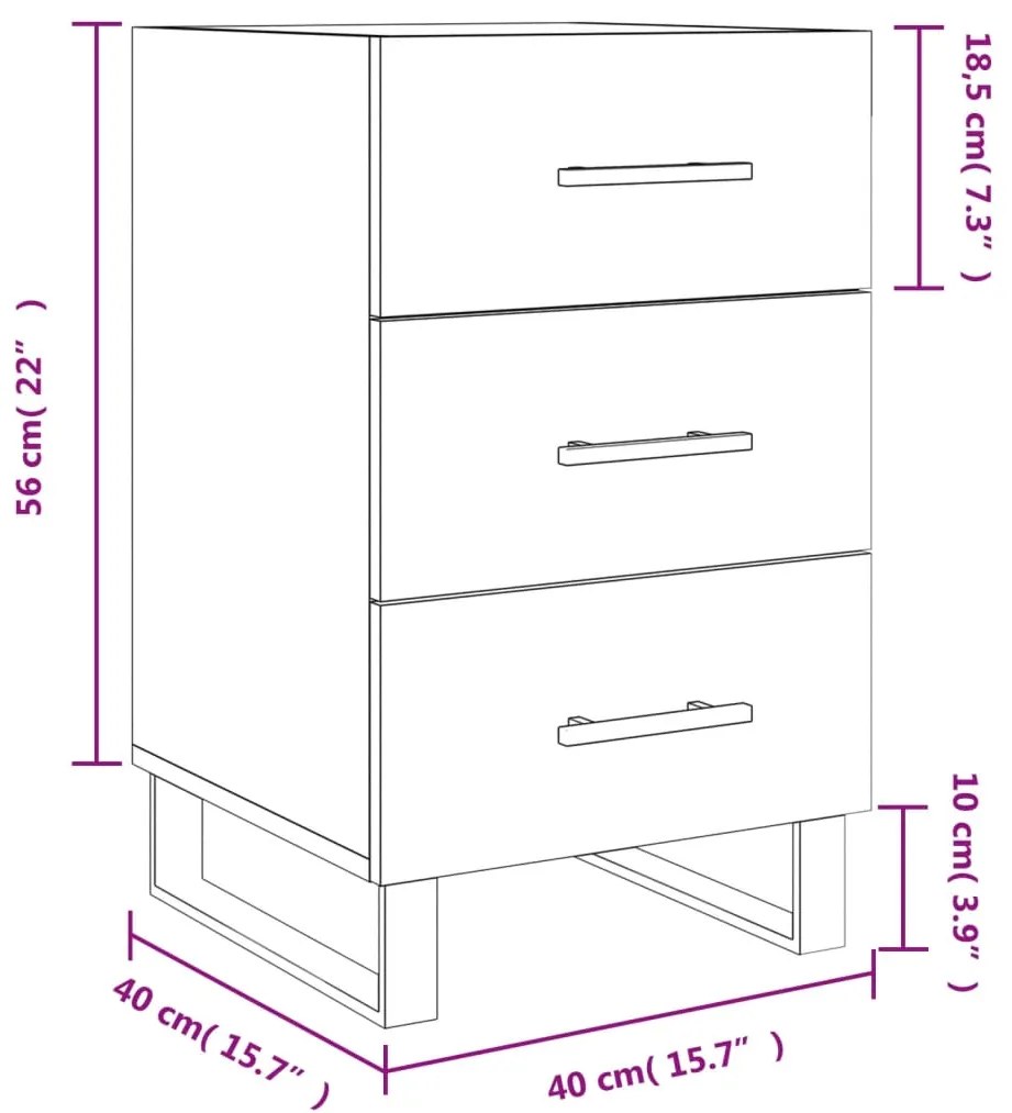 Mesa de cabeceira 40x40x66 cm derivados de madeira preto