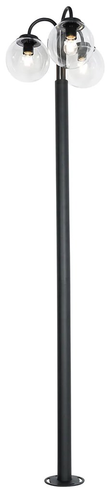 Lanterna preta com vidro transparente 200 cm 3 luzes IP44 - Sfera Moderno