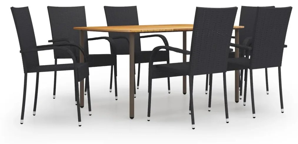 vidaXL 7 pcs conjunto de jantar para jardim vime PE preto
