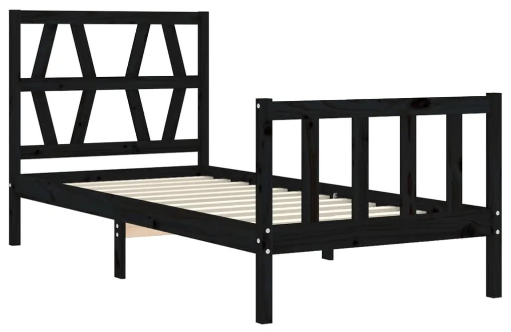 Estrutura de cama com cabeceira 100x200 cm madeira maciça preto