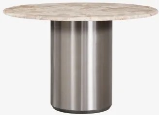 Mesa De Jantar Redonda Ø120 Cm Luceida Mármore Bege Panther & Aço Inoxidável Escovado - Sklum