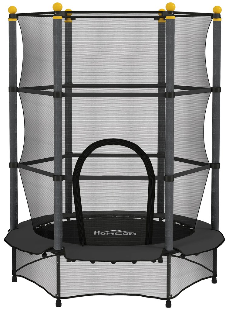 HOMCOM Trampolim para Crianças com Rede de Segurança e Estrutura de Aço para Interiores e Exteriores Carga 50kg Ø140x190 cm Preto