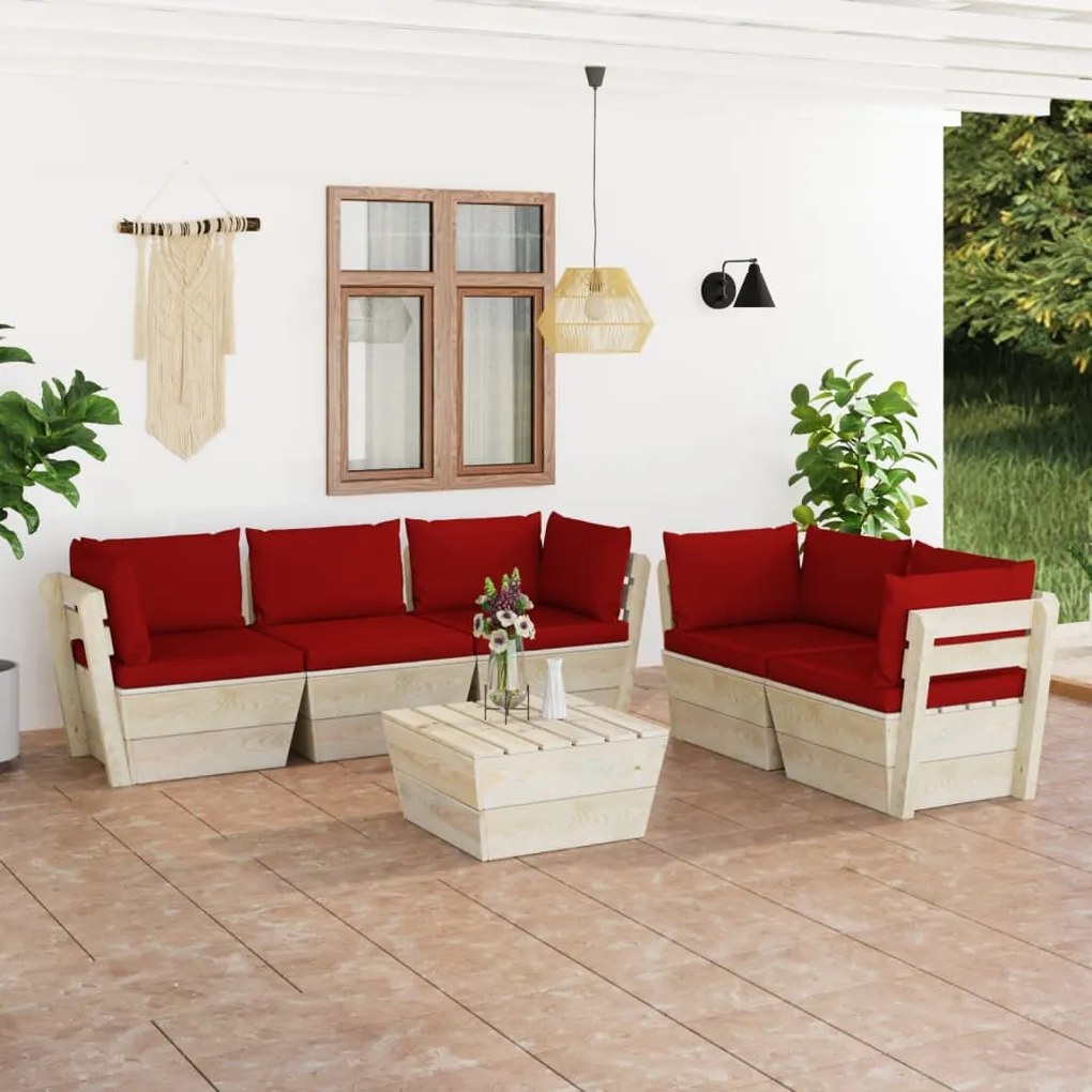 vidaXL 6 pcs conjunto lounge de paletes + almofadões madeira de abeto
