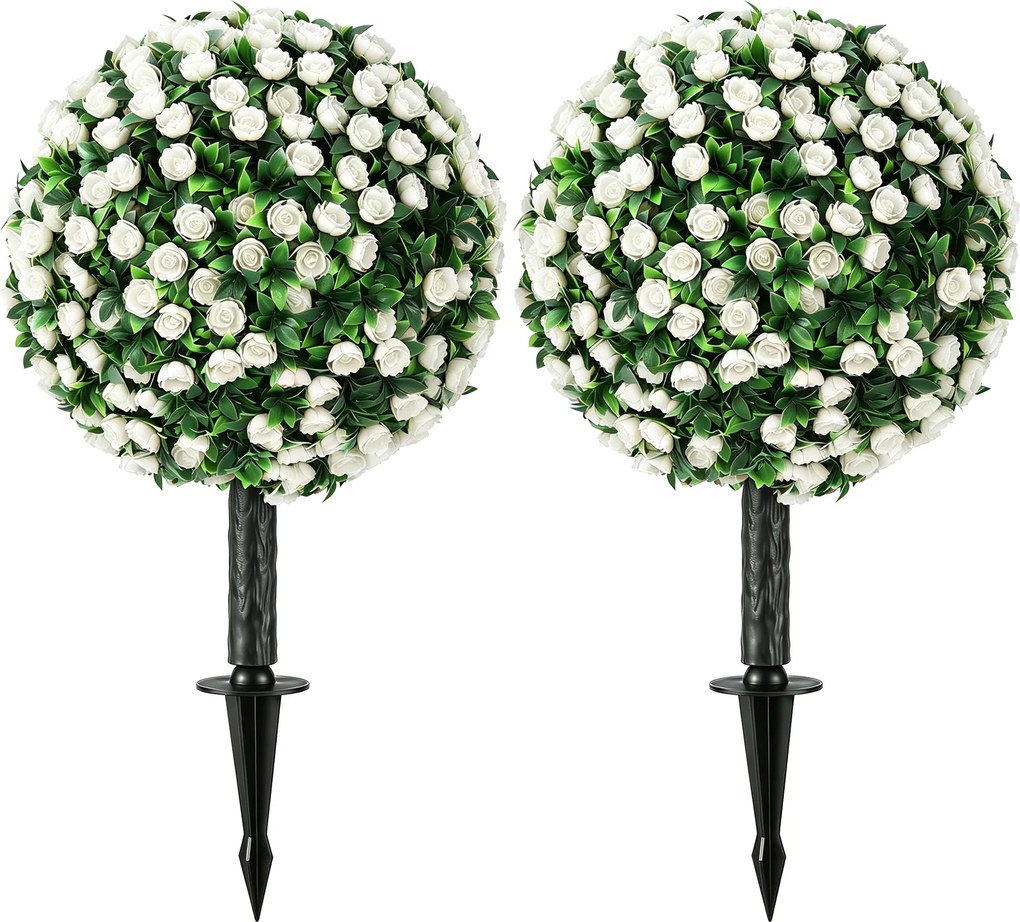 HOMCOM Bolas de Rosas Artificiais resistentes aos UV para exterior, conjunto de 2 topiárias de rosas, 55 cm, Branco | Aosom Portugal