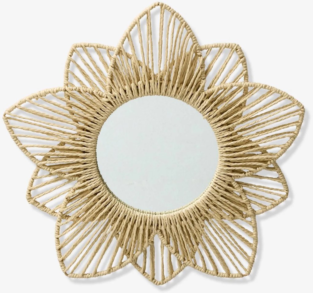 Espelho Flor em corda de papel bege