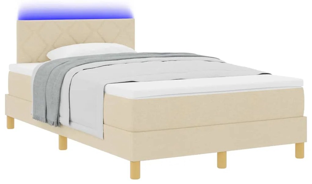 Cama Box Spring Creme com Colchão &amp; Luzes LED 120x200 cm Tecido