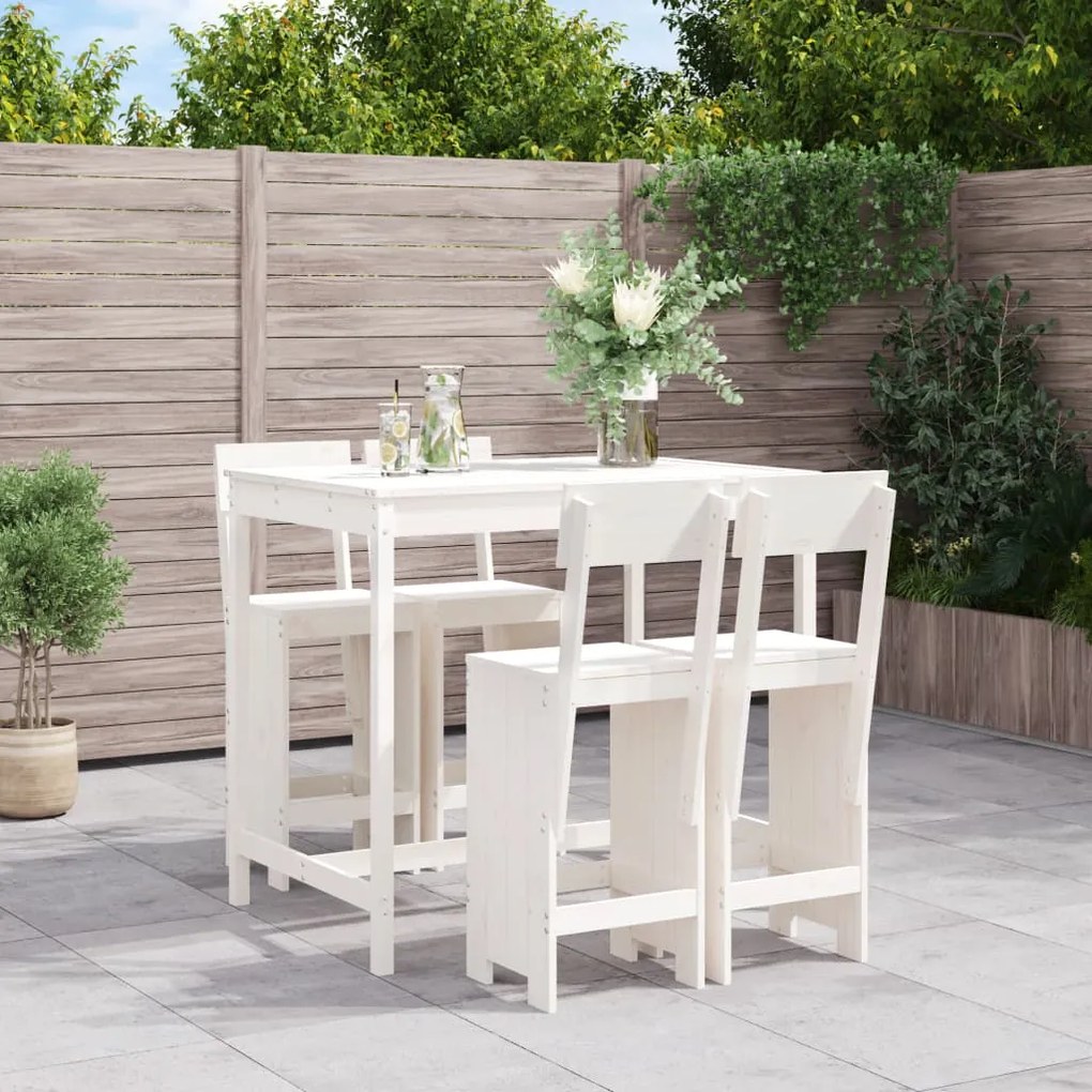 vidaXL 5 pcs conjunto de bar para jardim pinho maciço branco