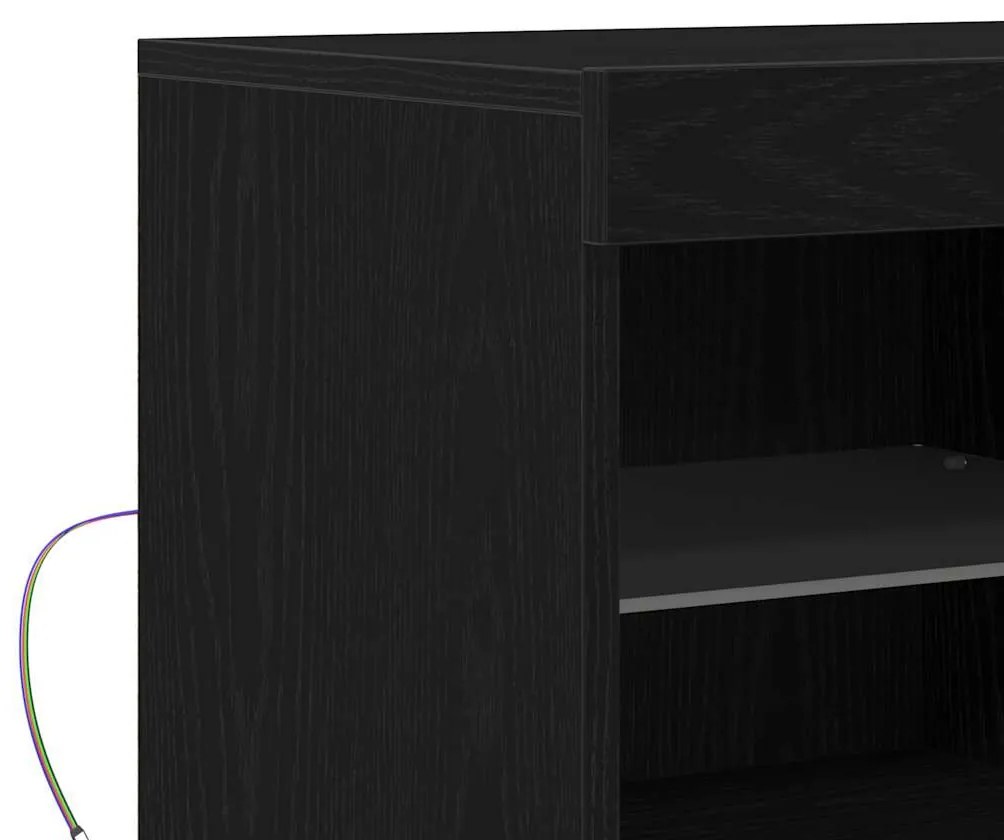 Aparador com Luzes LED Carvalho Preto 81x37x67 cm