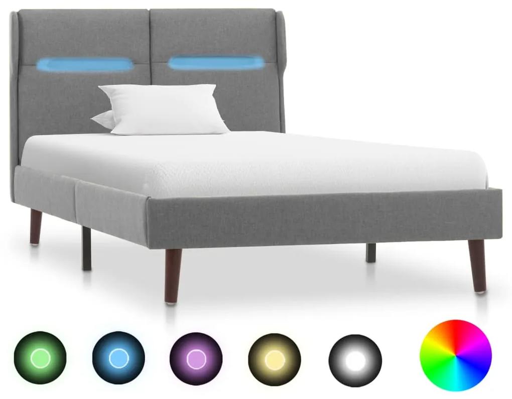 286890 vidaXL Estrutura de cama com LED 100x200 cm tecido cinzento-claro