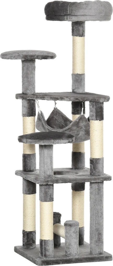 PawHut Arranhador para Gatos Torre de Brincar Árvore de Escalada Rede Cinza L40 x B40 x H132 cm | Aosom Portugal