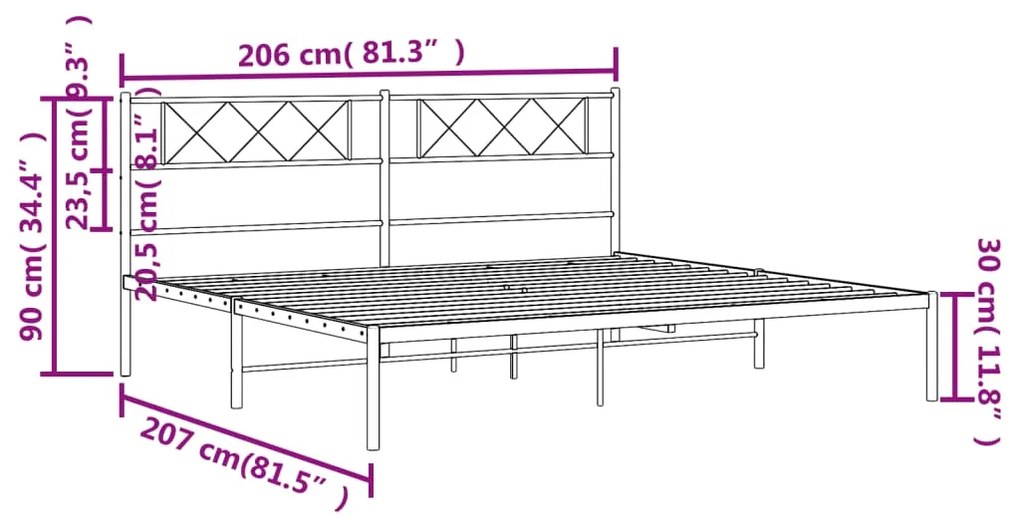 Estrutura de cama com cabeceira 200x200 cm metal preto