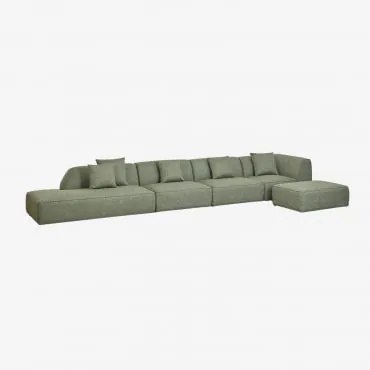 Sofá Modular De Canto Em 4 Peças Com Chaise Longue À Esquerda E Puff Estofado Cardea Bouclé Verde Sálvia - Sklum