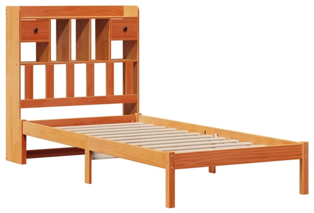 Cama com estante sem colchão 75x190cm pinho maciço castanho-mel