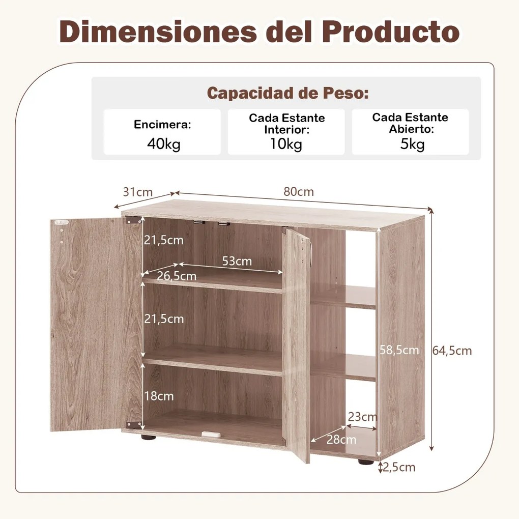 Sapateira com portas 80 x 31 x 64,5 cm Estante para sapatos de 3 níveis com prateleiras ajustáveis Castanho