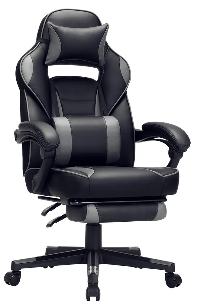 Cadeira Gaming com encosto reclinável e almofada para o apoio de cabeça Preto + cinzento
