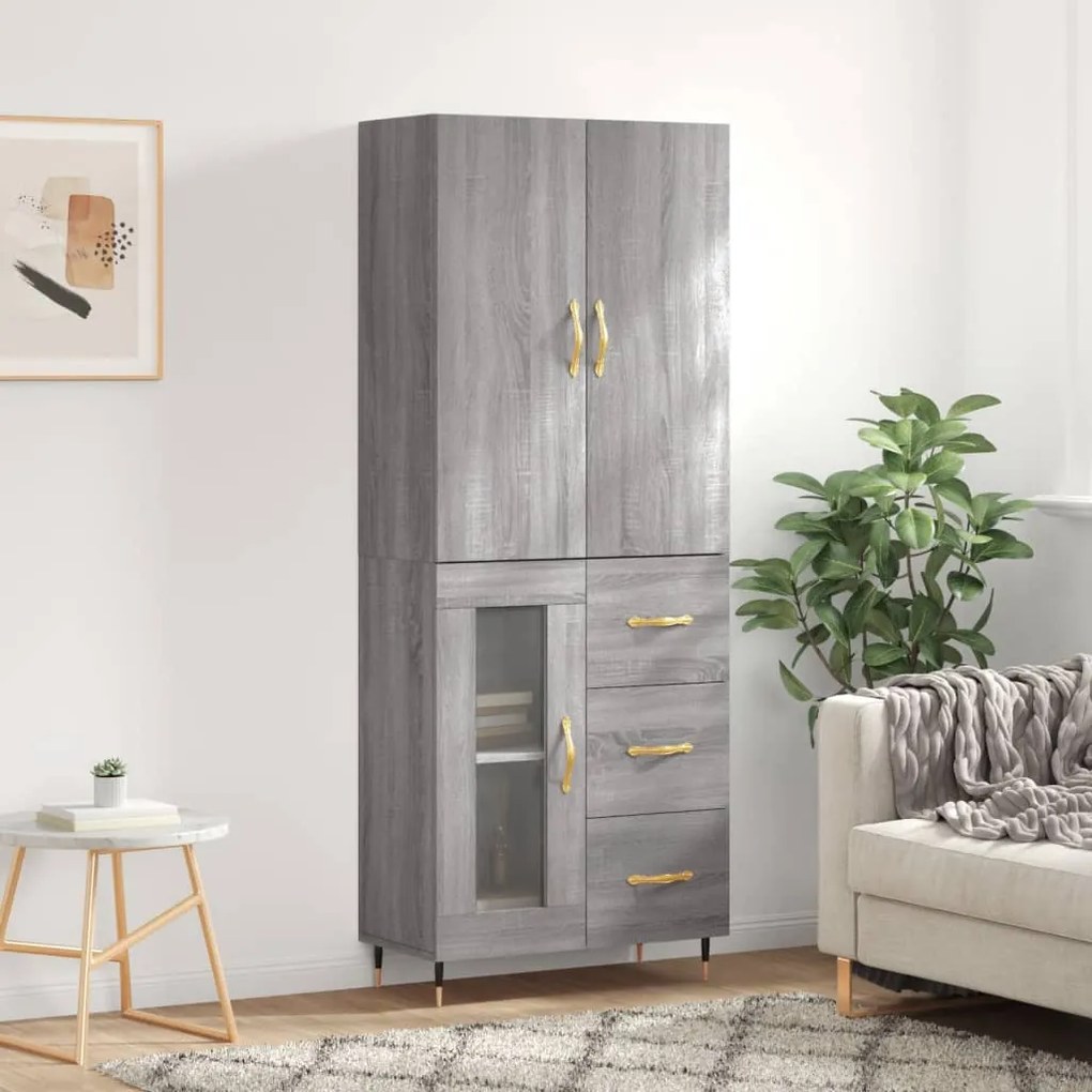 vidaXL Armário alto 69,5x34x180 cm derivados de madeira sonoma cinza